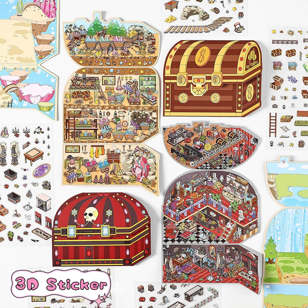Treasure Chests 3D Sticker | 4 Cute Miniature Scenes