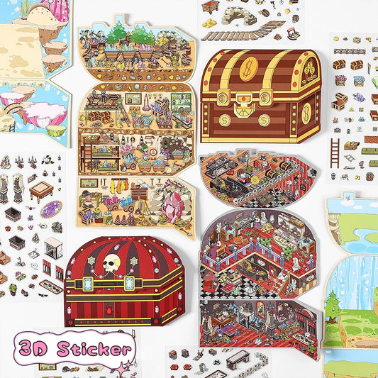 Treasure Chests 3D Sticker | 4 Cute Miniature Scenes
