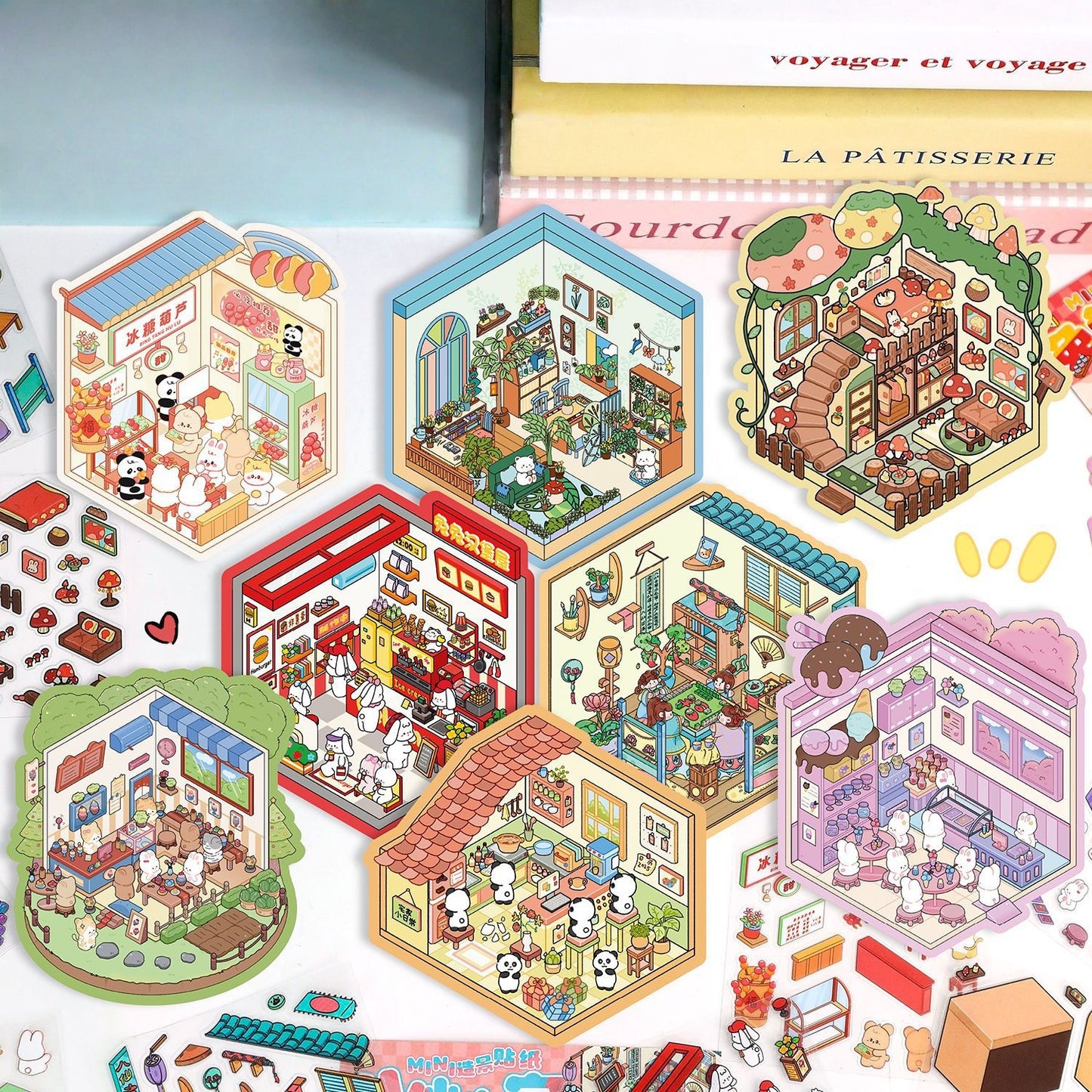 Room & Shop 3D Sticker | 8 Cute Miniature Scenes