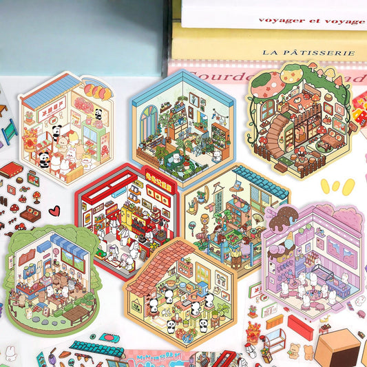 Room & Shop 3D Sticker | 8 Cute Miniature Scenes