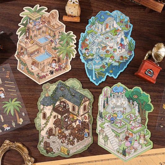 Time Travel 3D Sticker | 4 Cute Miniature Scenes