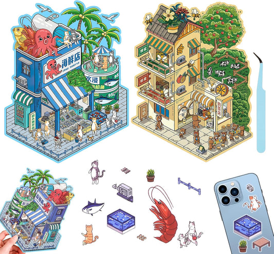 Miniature Shop 3D Sticker | 2 Cute Miniature Scenes