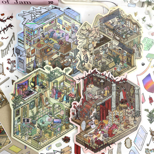 Little Whimsy Cottage 3D Sticker | 4 Cute Miniature Scenes