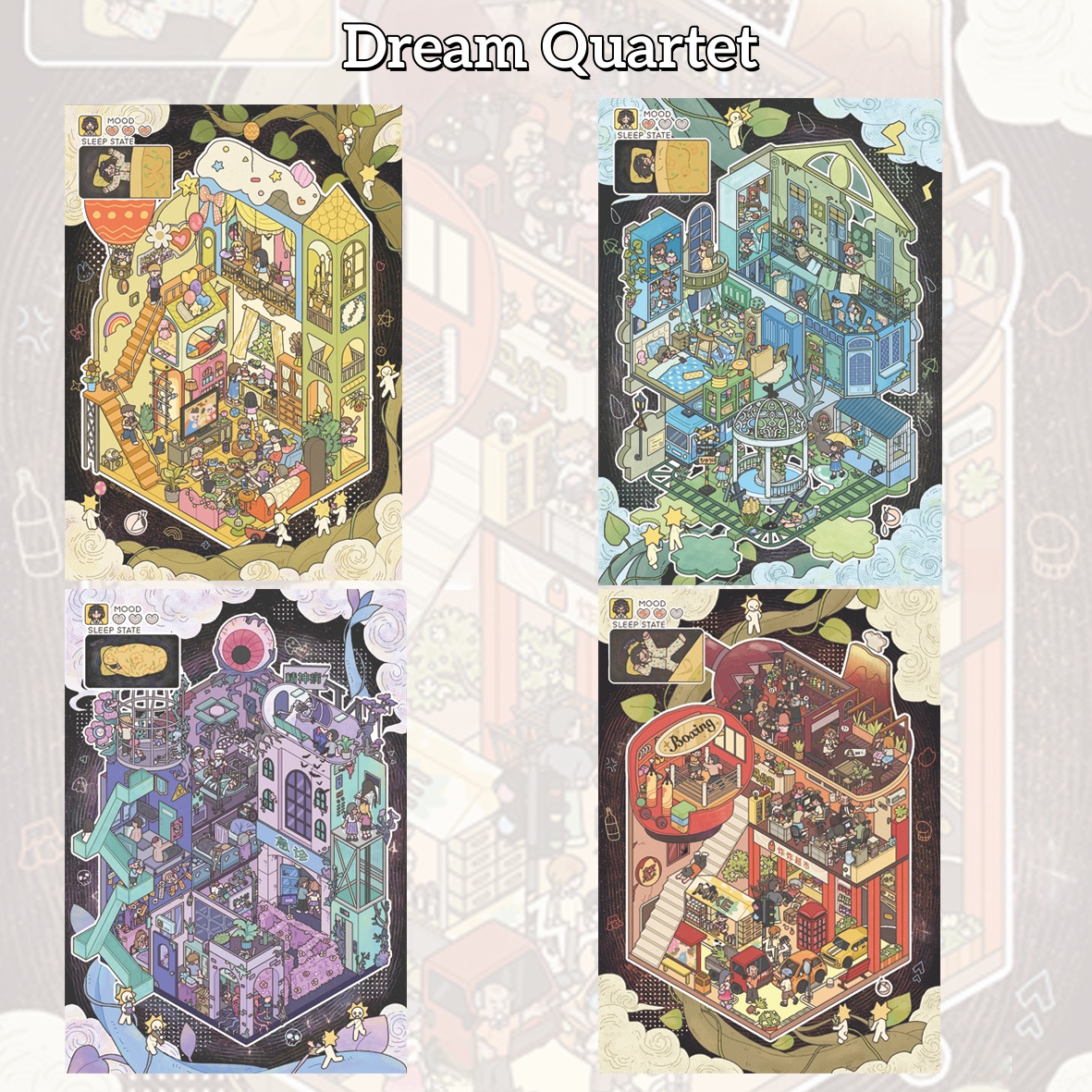 Dream Quartet 3D Sticker | 4 Cute Miniature Scenes