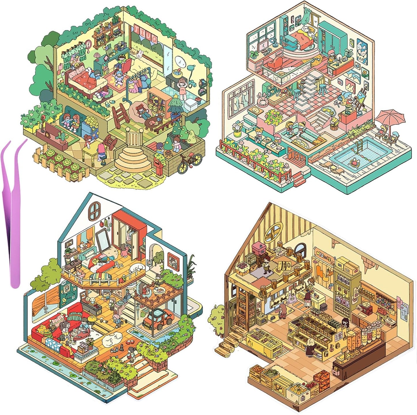 Daily Fantasy 3D Sticker | 4 Cute Miniature Sticker