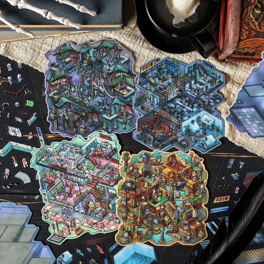 Horror Adventure 3D Sticker | 4 Cute Miniature Scenes
