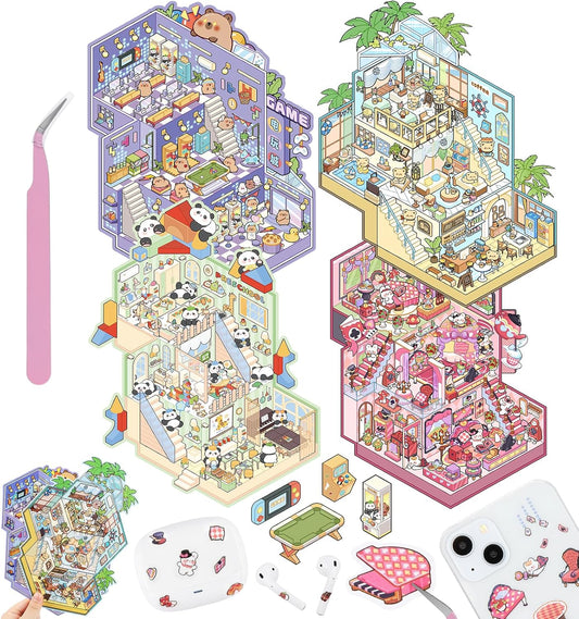 Furry Realms 3D Sticker | 4 Cute Miniature Scenes