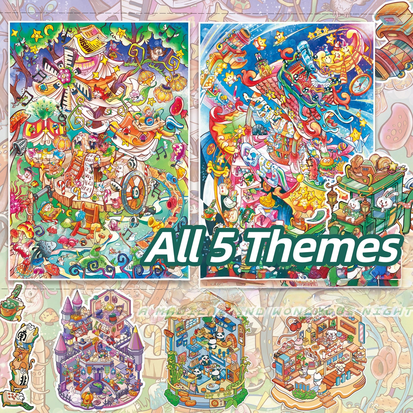 Dreamy Night Talk 3D Sticker | 5 Cute Miniature Scenes