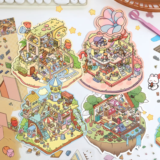Cozy Little Scenes 3D Sticker | 4 Cute Miniature Scenes