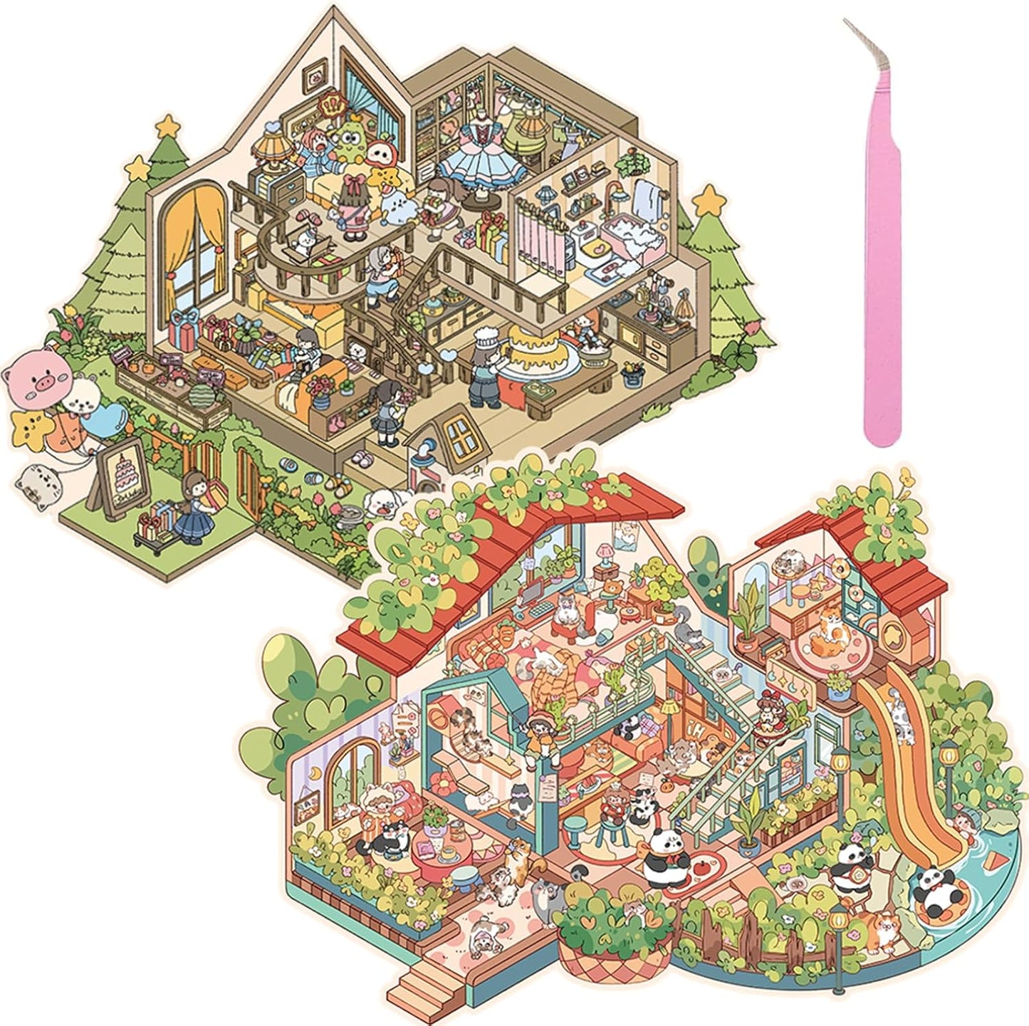 Dream House 3D Sticker | 2 Cute Miniature Scenes