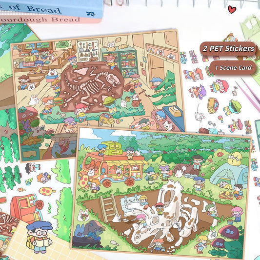 Jurassic Fossil Hunt 3D Sticker | 2 Cute Miniature Scenes