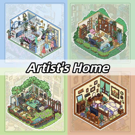 Artist's Home 3D Sticker | 4 Cute Miniature Scenes