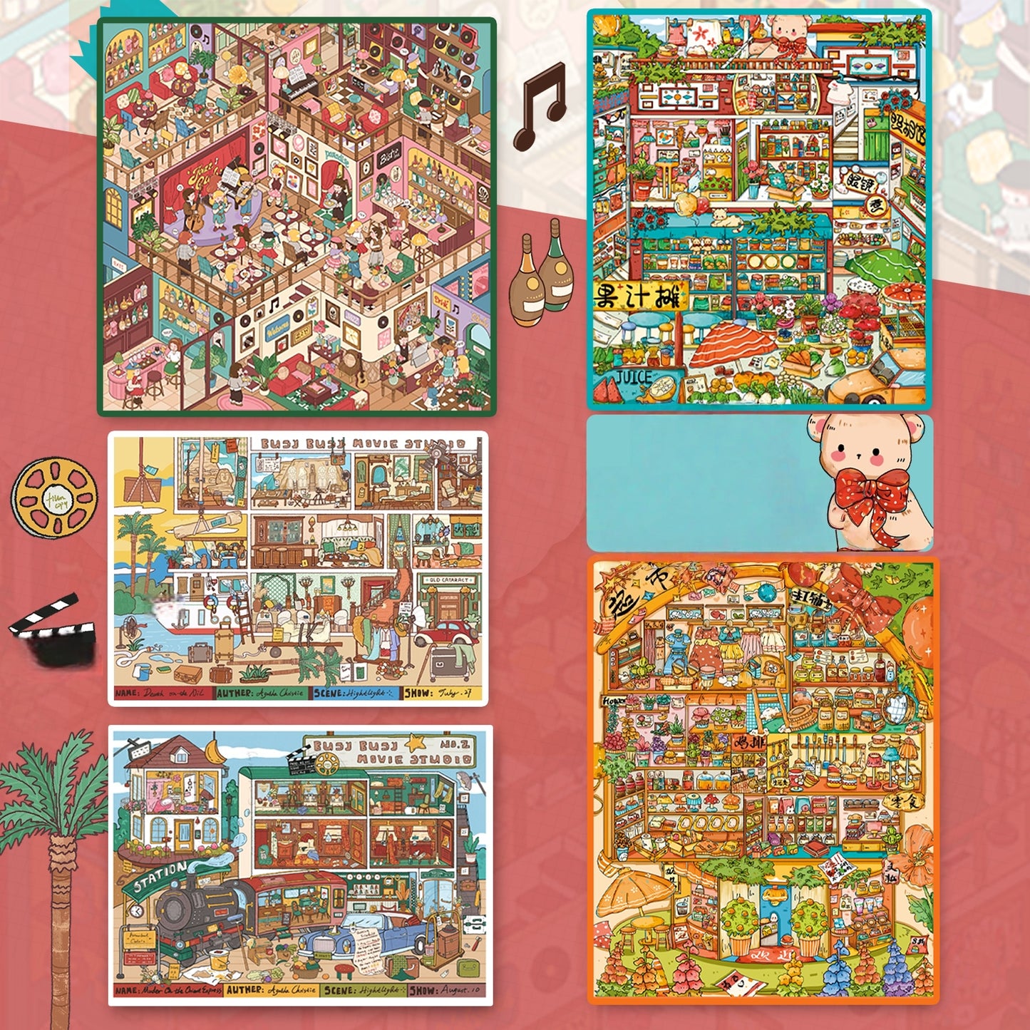 Cute Busy Town 3D Sticker | 5 Cute Miniature Scenes