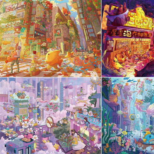 Sci-Fi City 3D Sticker | 4 Cute Miniature Scenes