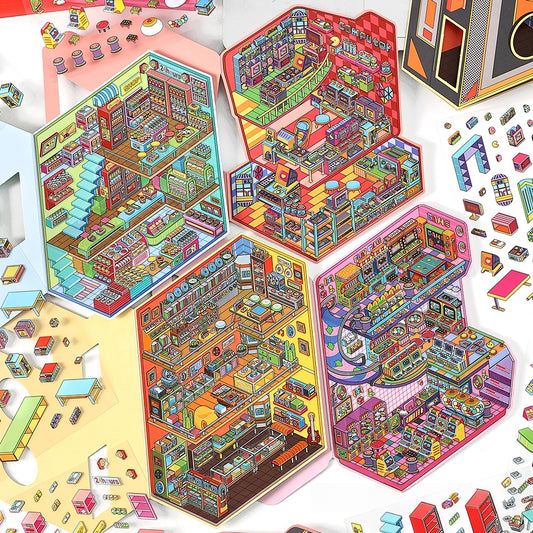 Tiny Shops 3D Sticker | 4 Cute Miniature Scenes