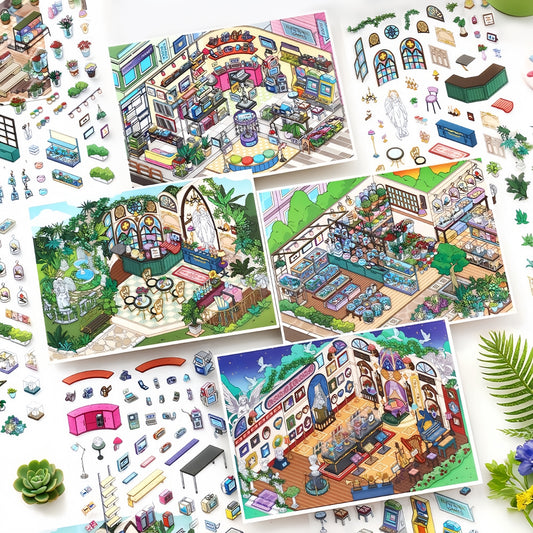 Little Shops 3D Sticker | 4 Cute Miniature Scenes