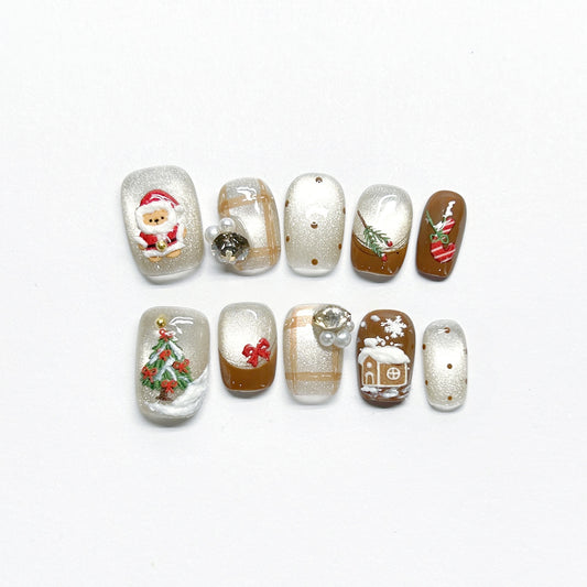 Silver Hand-painted Cartoon Christmas Shinny Nail - Medium Square