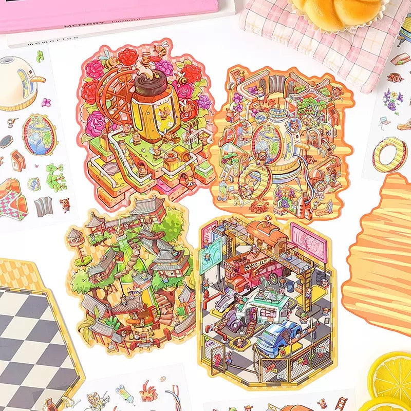 Fun Market 3D Sticker | 4 Cute Miniature Scenes