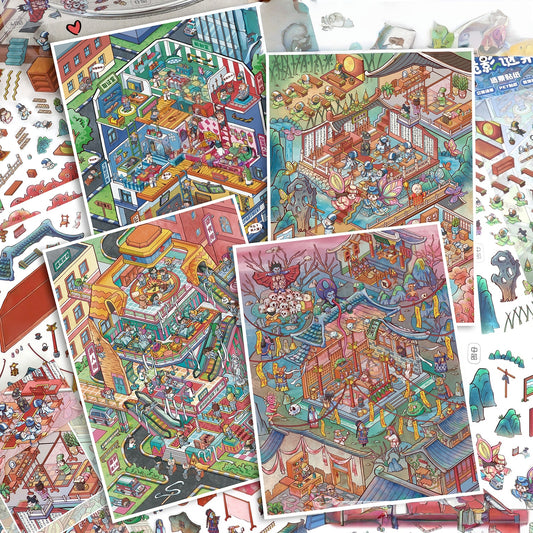 Horror Adventure 3D Sticker | 4 Cute Miniature Scenes