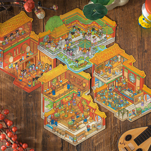 Rites, Music, Books & Feasts 3D Sticker | 4 Cute Miniature Scenes