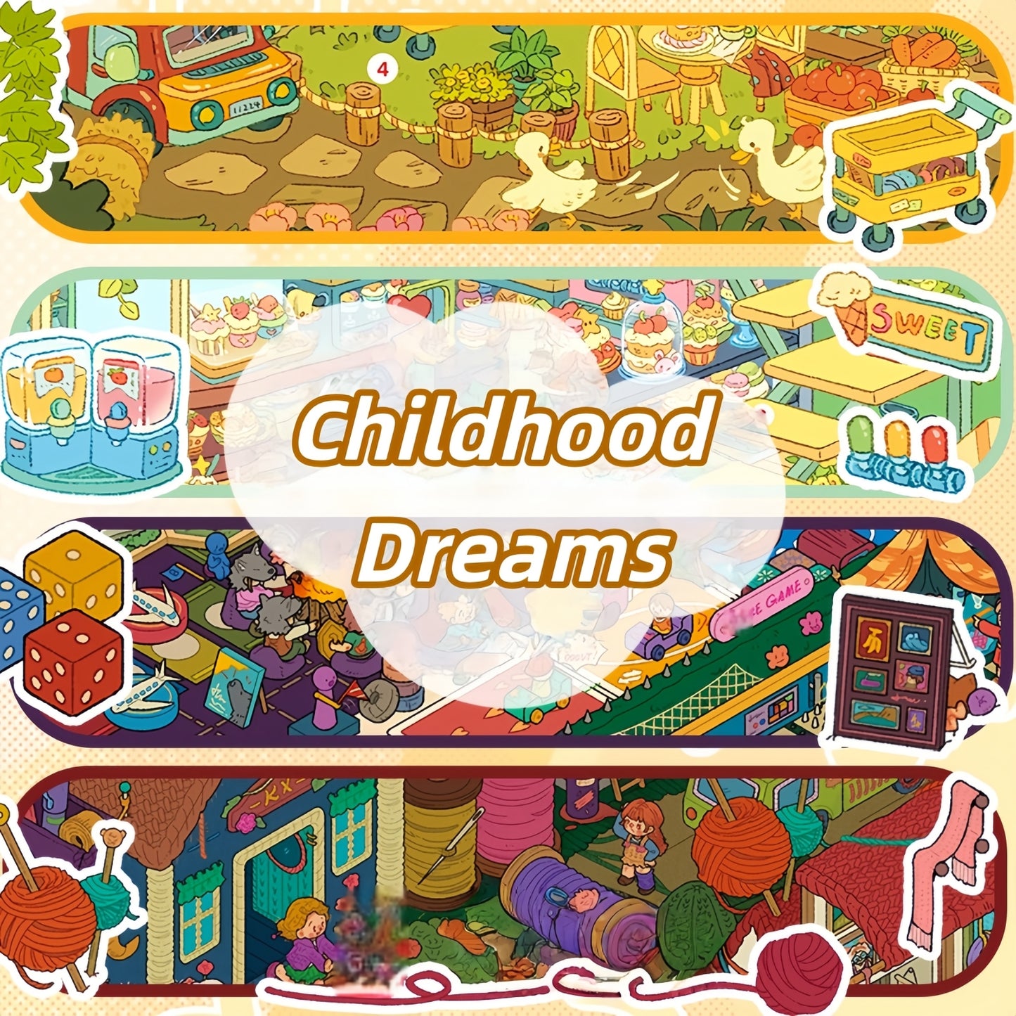 Childhood Dreams 3D Sticker | 4 Cute Miniature Scenes