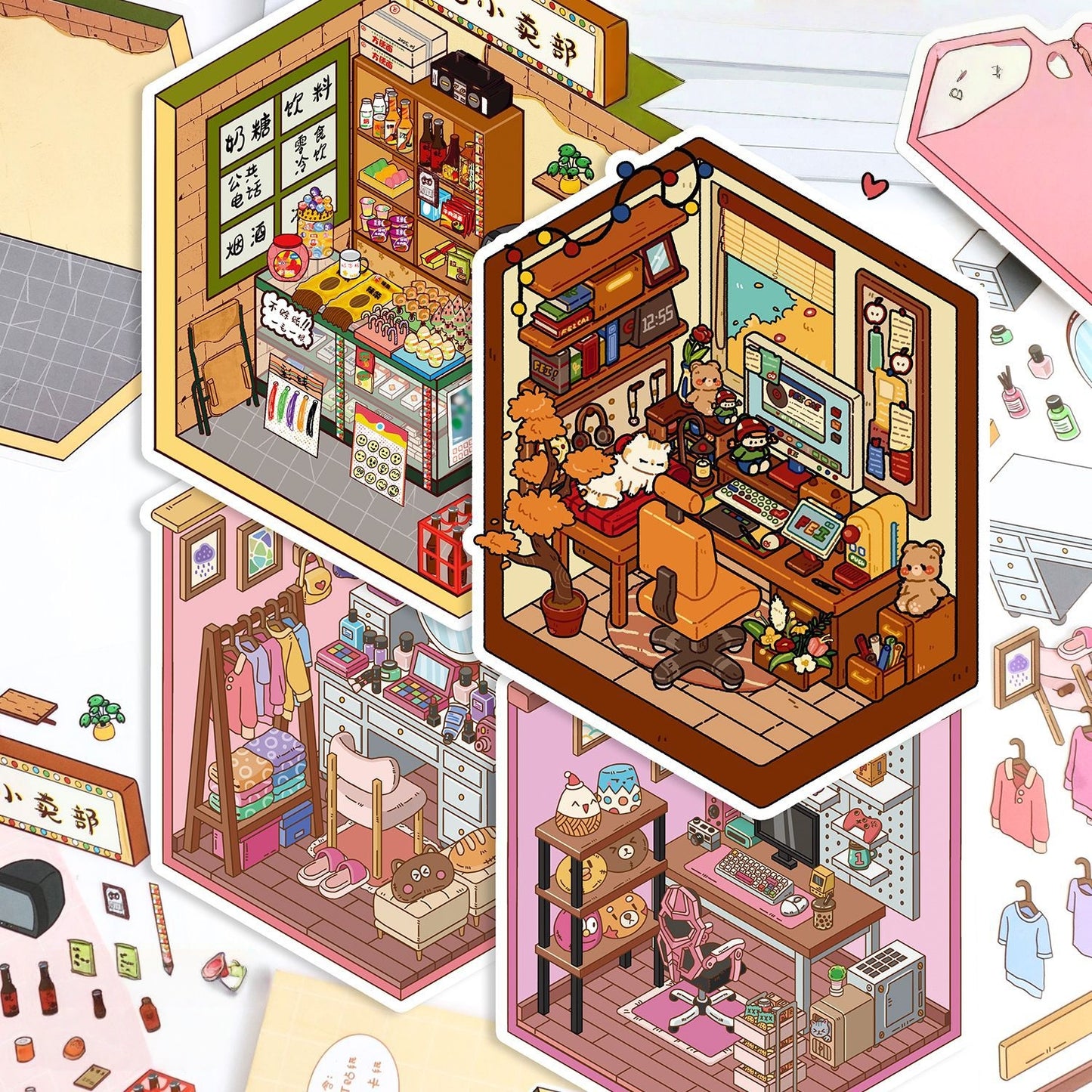 Dreamy Corners 3D Sticker | 4 Cute Miniature Scenes