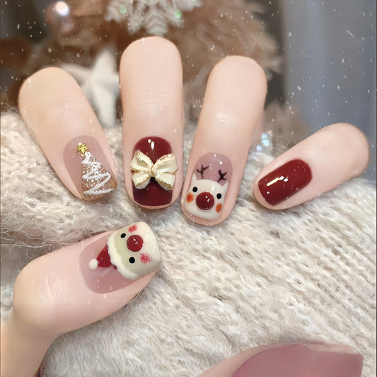 Hand-painted Cartoon Christmas Nail - Medium Square