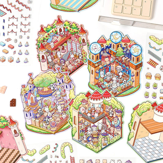 Dream Castle 3D Sticker | 4 Cute Miniature Scenes