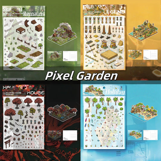 Pixel Garden 3D Sticker | 4 Cute Miniature Scenes
