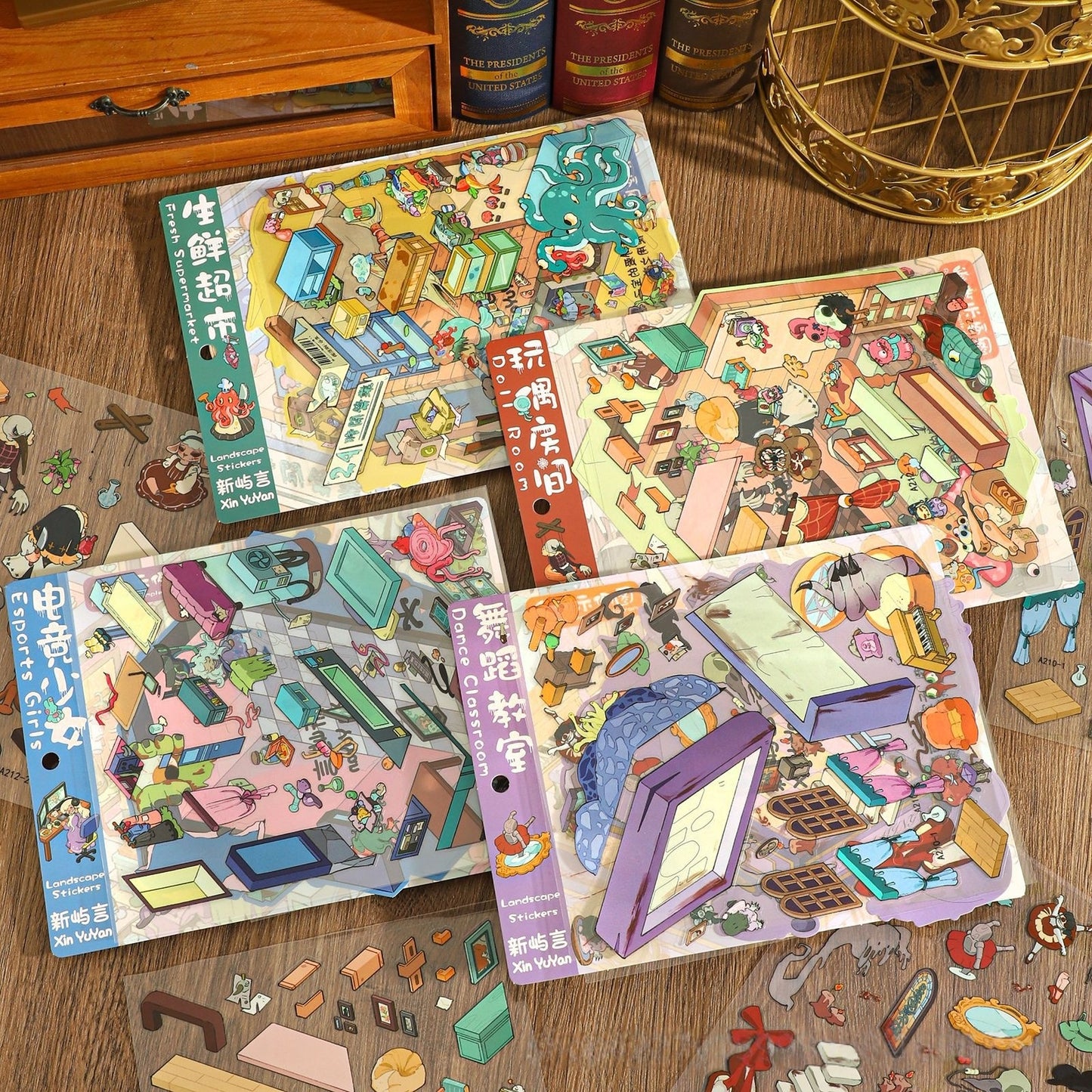 Horror Rooms 3D Sticker | 4 Cute Miniature Scenes