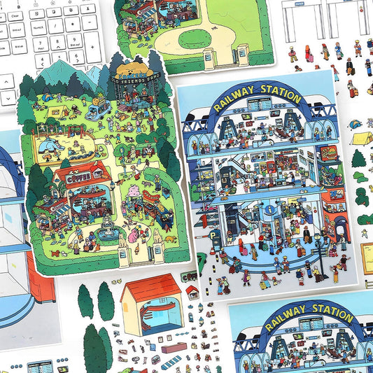 Simulation Management 3D Sticker | 2 Cute Miniature Scenes