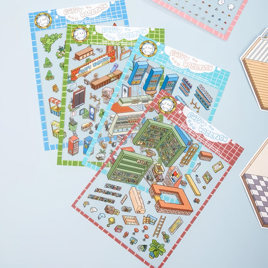 Meatball Puppy 3D Sticker | 4 Cute Miniature Scenes