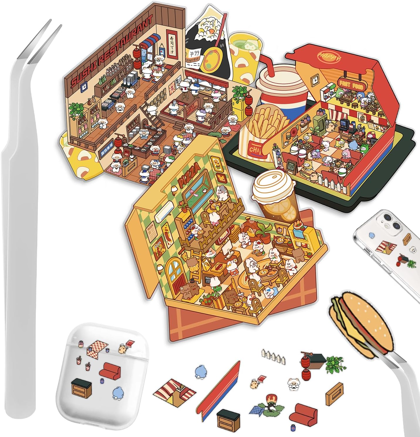 Foodie Funland 3D Sticker | 4 Cute Miniature Scenes