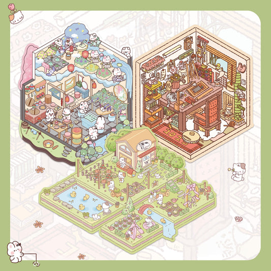 White Eggplant Series 3D Sticker | 2 Cute Miniature Scenes