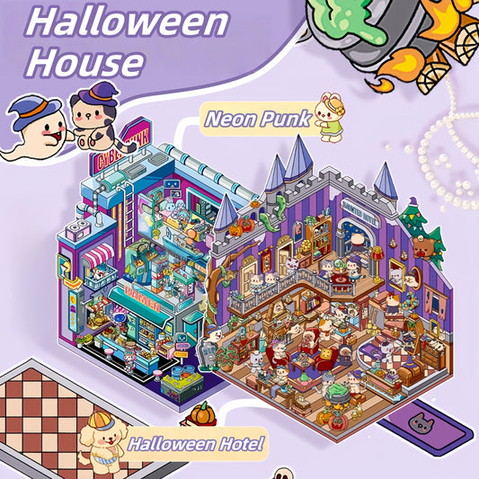 Halloween House 3D Sticker | 2 Cute Miniature Scenes