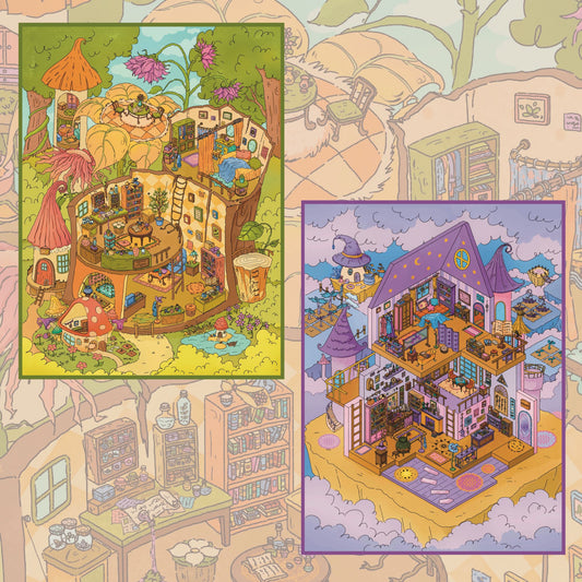 Witch House 3D Sticker | 2 Cute Miniature Scenes