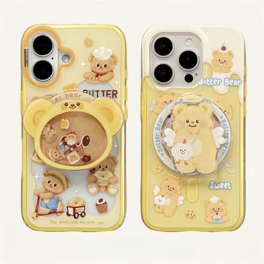 Cartoon Butter Bear Magnetic Stand Silicone Phone Case