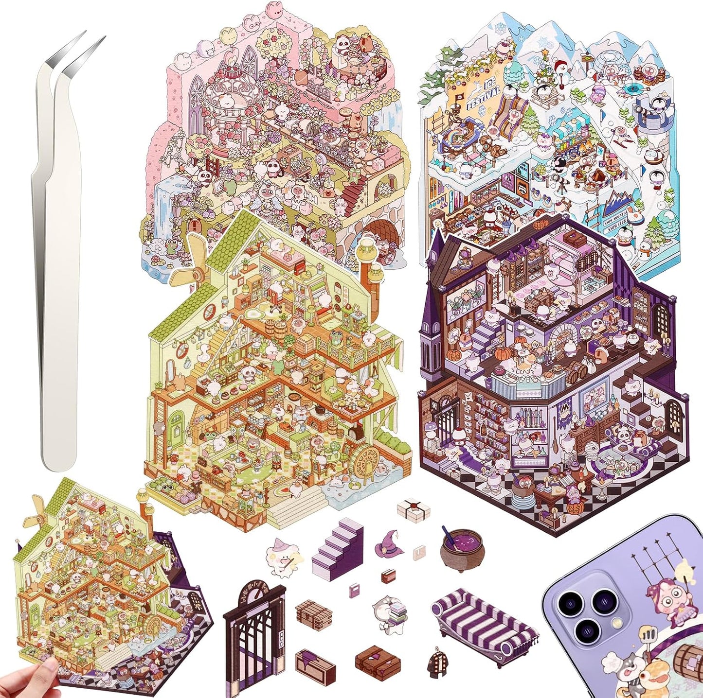 Wonderland Tales 3D Sticker | 4 Cute Miniature Scenes