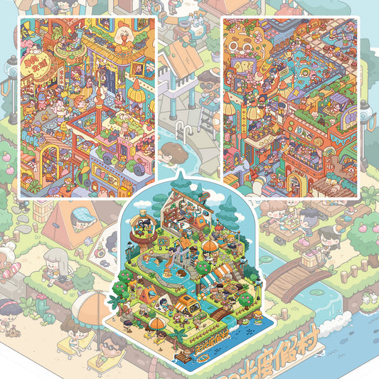 Streetscape 3D Sticker | 3 Cute Miniature Scenes