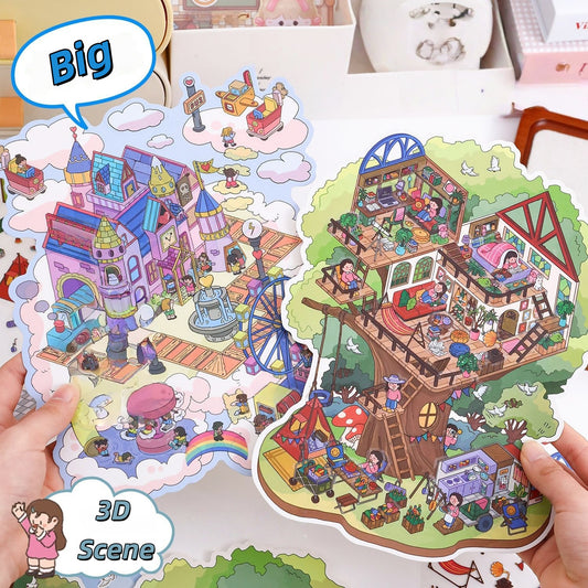 Dreamland 3D Sticker | 2 Cute Miniature Scenes