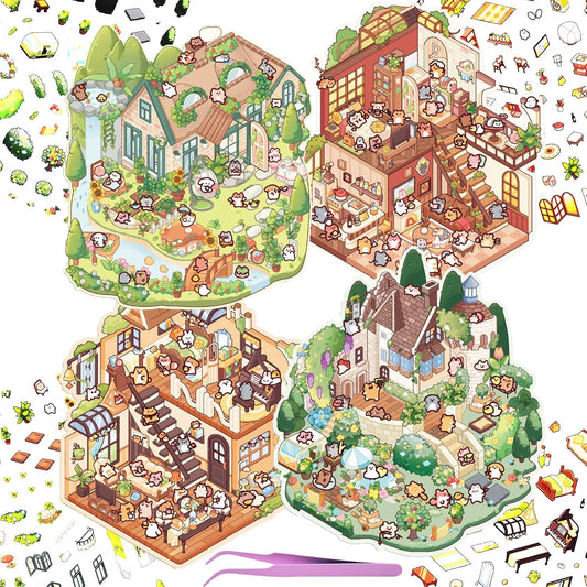 Little Fantasy Town 3D Sticker | 4 Cute Miniature Scenes