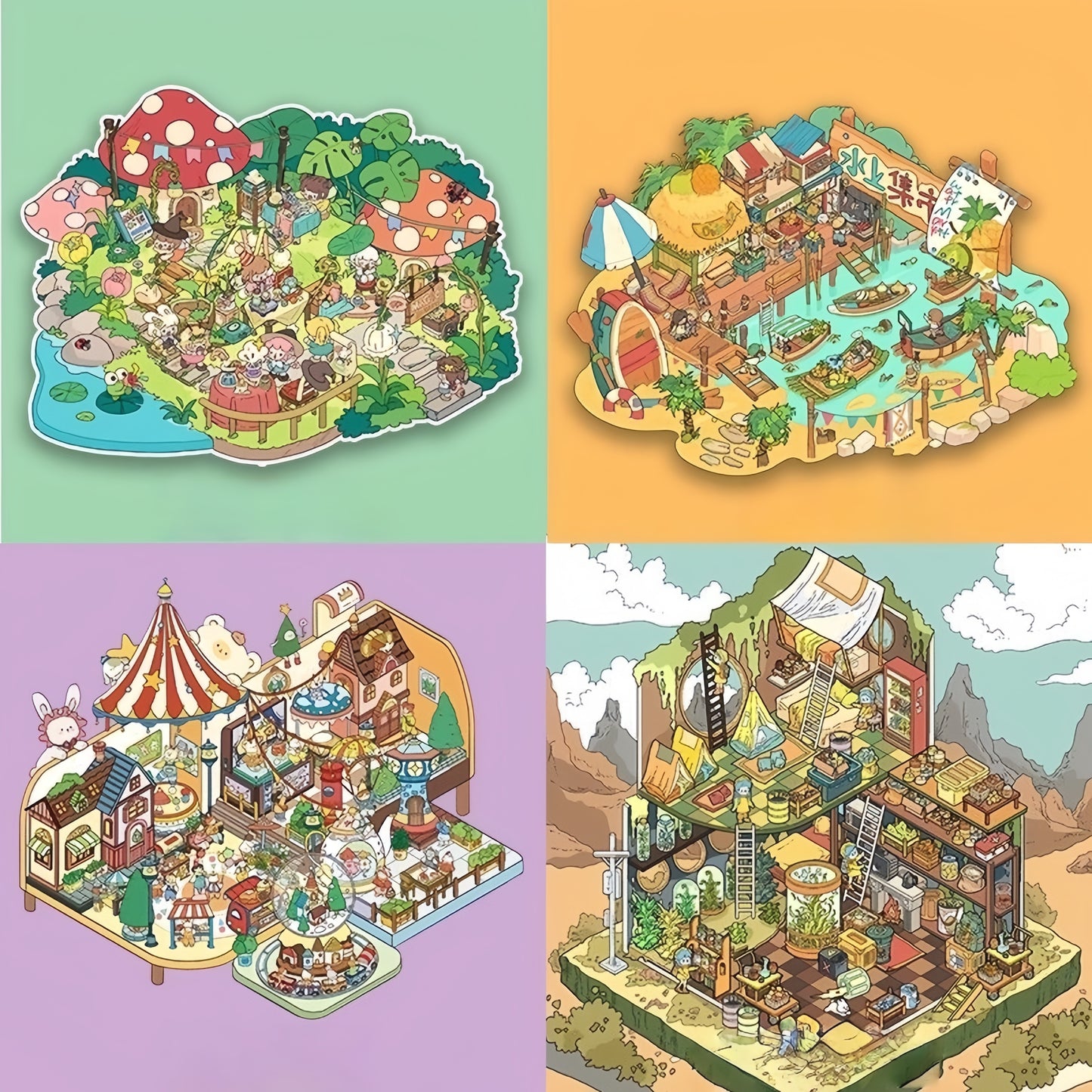 Mysterious Place 3D Sticker | 4 Cute Miniature Scenes