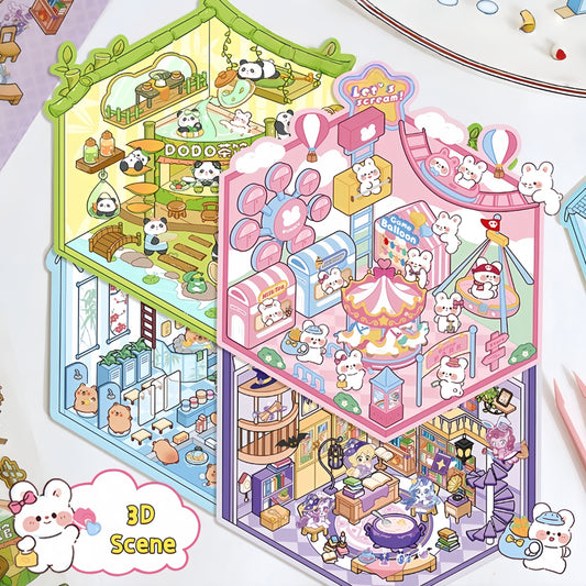 Tiny Animal Wonders 3D Sticker | 4 Cute Miniature Scenes