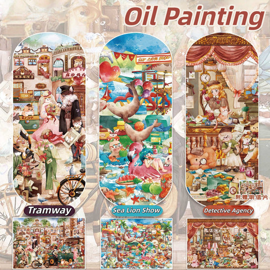 Oil Painting 3D Sticker | 3 Cute Miniature Scenes