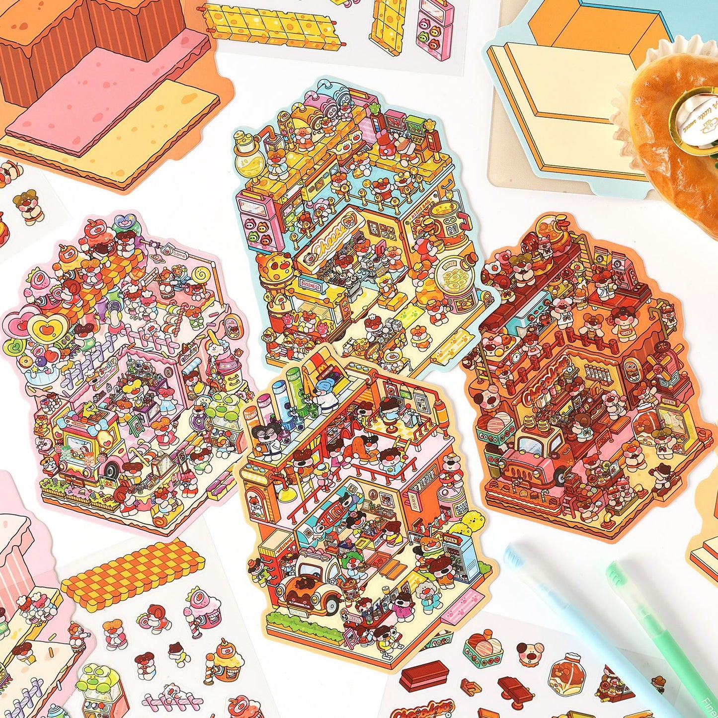 Sweet Shop 3D Sticker | 4 Cute Miniature Scenes