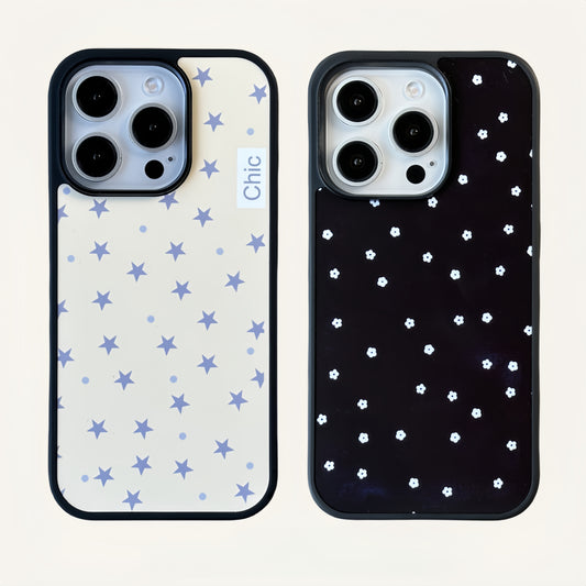 Floral & Stars Print Black Edge Acrylic Phone Case