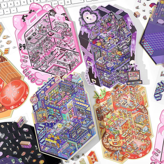 Tiny Shops 3D Sticker | 4 Cute Miniature Scenes