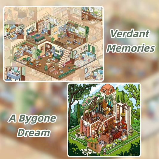 Green Apartment 3D Sticker | 2 Cute Miniature Scenes