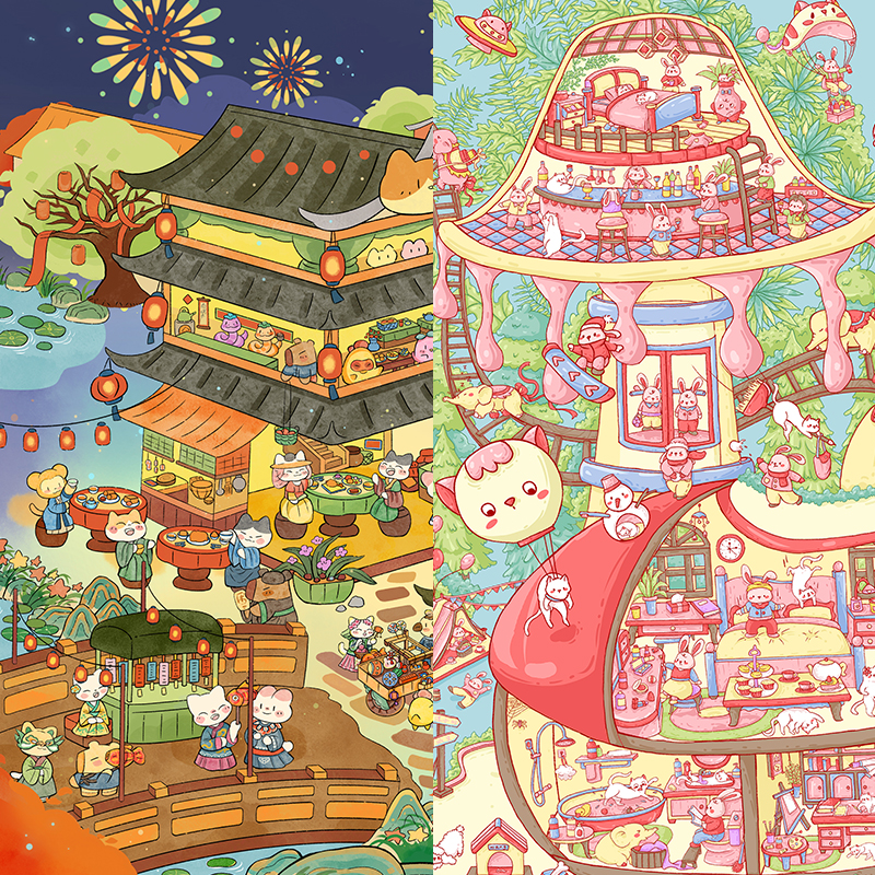 Fantastic Dream 3D Sticker | 2 Cute Miniature Scenes