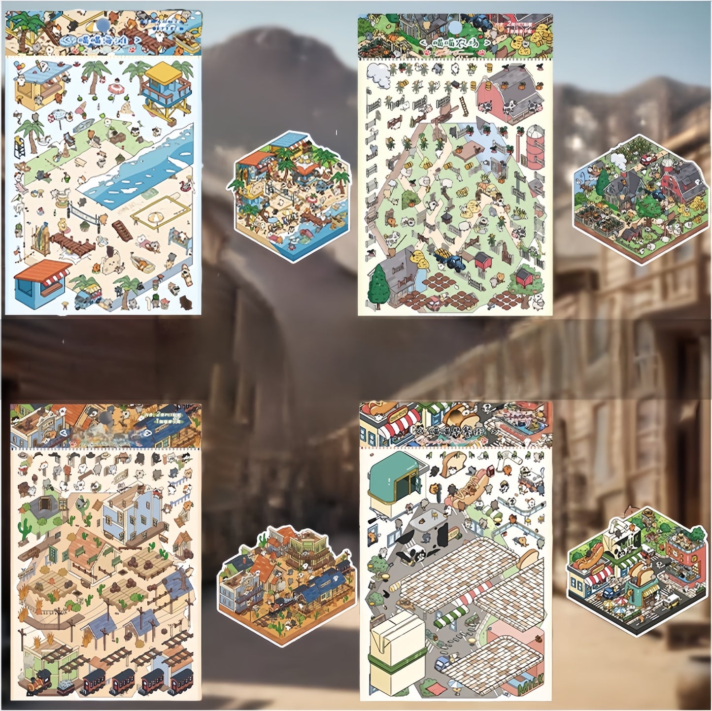 Kitty Town Adventures 3D Sticker | 4 Cute Miniature Sticker